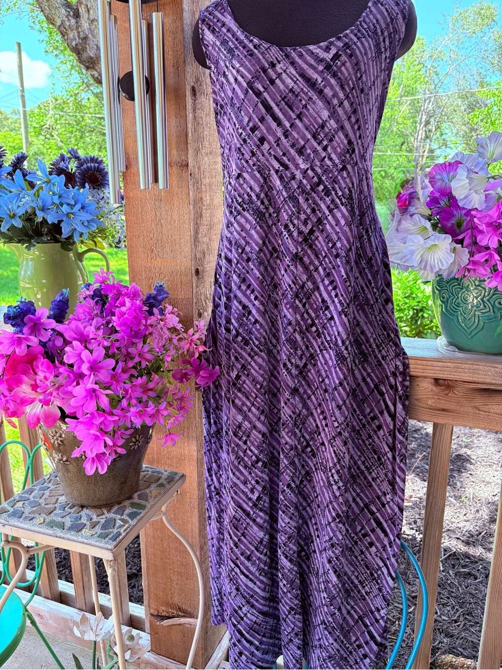 Vintage Rabbit Designs Purple Wearable Art Sleeveless Maxi Stretch Dress 16M